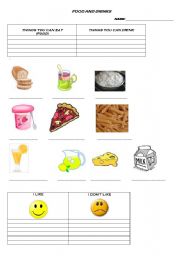 English Worksheet: food and drinks