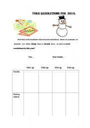 English worksheet: YOUR RESOLUTIONS FOR 2010.