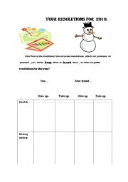 English Worksheet: YOUR RESOLUTIONS FOR 2010.