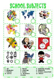 English Worksheet: School subjects Matching