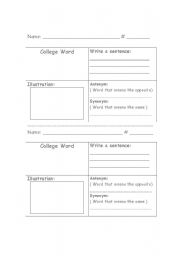 English worksheet: College Word Worksheet 