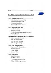 English worksheet: Polar Express Comprehension Test 