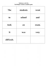 English worksheet: Past Simple - sentence scramble