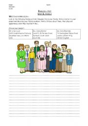 English Worksheet: Family and personal appearance : test - Writing