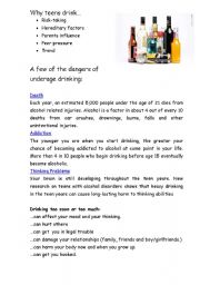 English Worksheet: Underage Drinking 