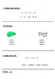 English Worksheet: odd one out,choose,listen