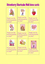 English Worksheet: Strawberry Shortcake Well done cards