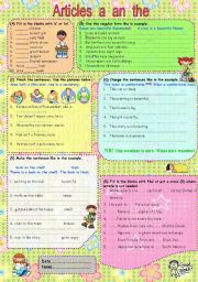 English Worksheet: Articles a an the (Practice) 