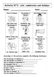 English Worksheet: USA CELEBRATIONS AND HOLIDAYS