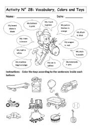 English Worksheet: COLORS AND TOYS