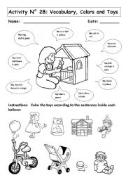 English Worksheet: COLORS AND TOYS