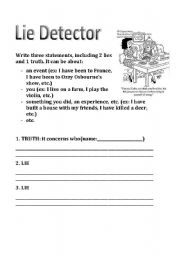 English worksheet: LIE DETECTOR - Ice Breaker - Oral Interaction - Discussion - 