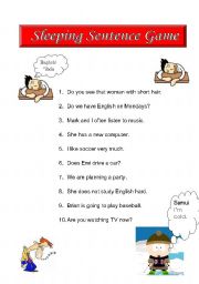 English Worksheet: Sleeping sentence game