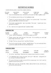 English Worksheet: reporting words