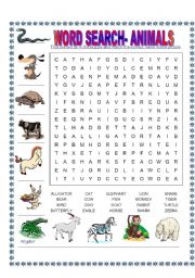English Worksheet: Word search- animals