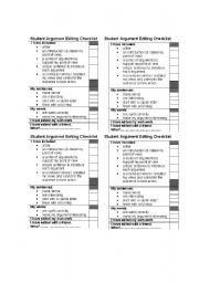 English Worksheet: student argument writing checklist
