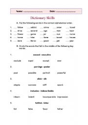 English Worksheet: dictionary skills