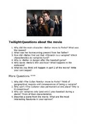 English Worksheet: Twilight-Questions about the Movie