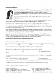 English Worksheet: Reading Comprehension : Penguins