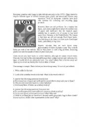 English Worksheet: Reading comprehension about recycling