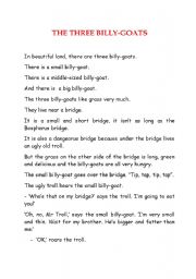 English Worksheet: THREE BILLY GOATS