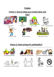 English Worksheet: how to keep clean and healthy  posters