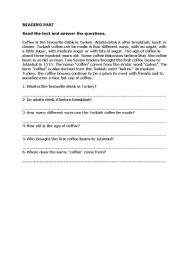English Worksheet: reading comprehension about coffee