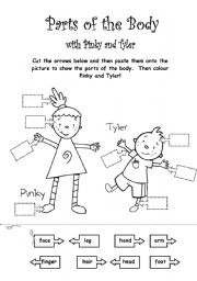 English Worksheet: Parts of the Body with Pinky and Tyler