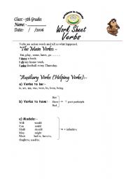 English worksheet: the verb