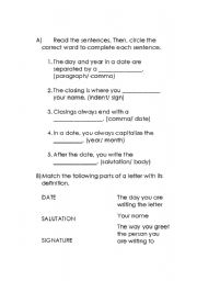 English Worksheet: Parts of a Letter