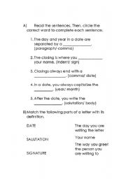 English worksheet: Parts of a Letter