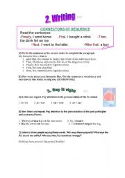 English worksheet: conectors of sequence and sound /s/