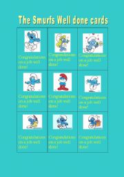 English worksheet: The Smurfs Well done cards