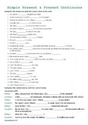 English Worksheet: Simple Present & Present Continuous