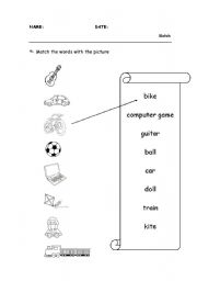 English Worksheet: Match the toys