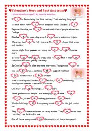 English Worksheet: Valentine and the past time tense