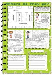 English Worksheet: where do they go? (present simple and directions, places - with key, editable)