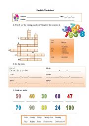 English Worksheet: Numbers 1-100