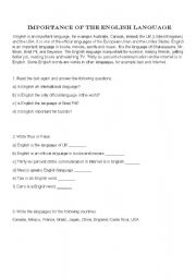 English worksheet: importance of the English