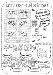 English Worksheet: NUMBERS AND COLOURS