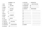 English worksheet: Cardinal and ordinal numbers 1-30