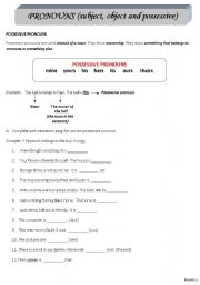 English Worksheet: Pronouns (subject,object, possessive) part 2