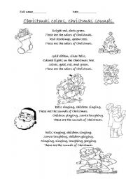 English worksheet: Christmas colours, christmas sounds