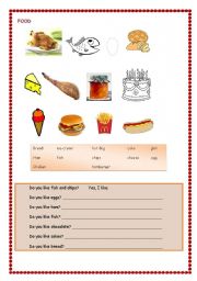 English worksheet: Food & like and dont like