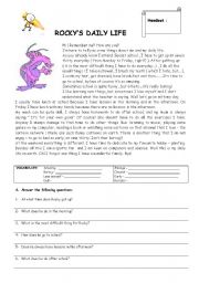 English Worksheet: Rockys Daily Life