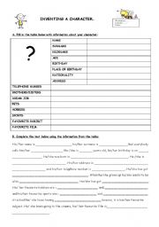 English worksheet: Inventing a character