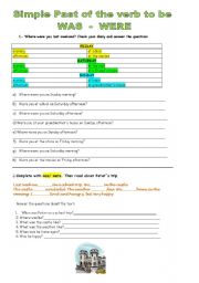 English Worksheet: Simple past WAS and WERE