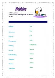 English worksheet: Hobbies - a matching exercise