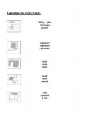 English worksheet: underline the right  word