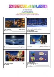 English Worksheet: Describing pictures with the Polar Express IN-ON-AT